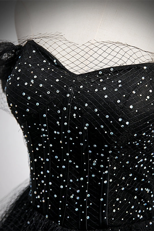 Black Off the Shoulder Tulle Formal HZ0307