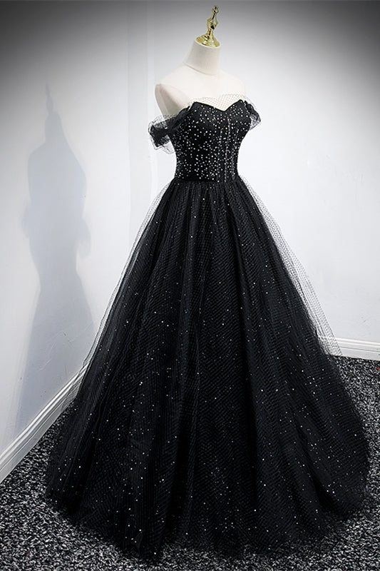 Black Off the Shoulder Tulle Formal HZ0307