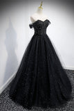 Black Off the Shoulder Tulle Formal HZ0307
