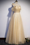 Gorgeous A-line Champagne Pearls Long Prom HZ0307