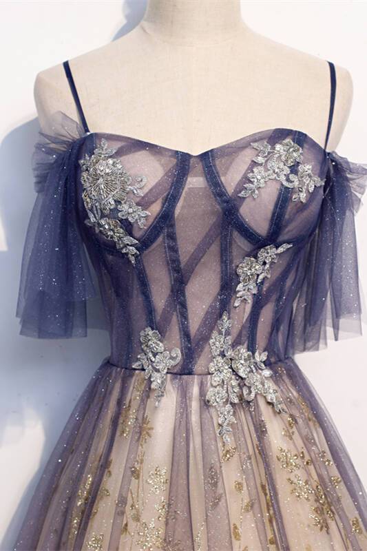 Straps Pink and Navy Blue Ombre Long Party HZ0307