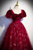 Wine Red Velvet and Tulle Short Sleeves Princess HZ0307