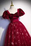 Wine Red Velvet and Tulle Short Sleeves Princess HZ0307