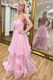 Princess Pink Layers A-line Long Prom HZ0307