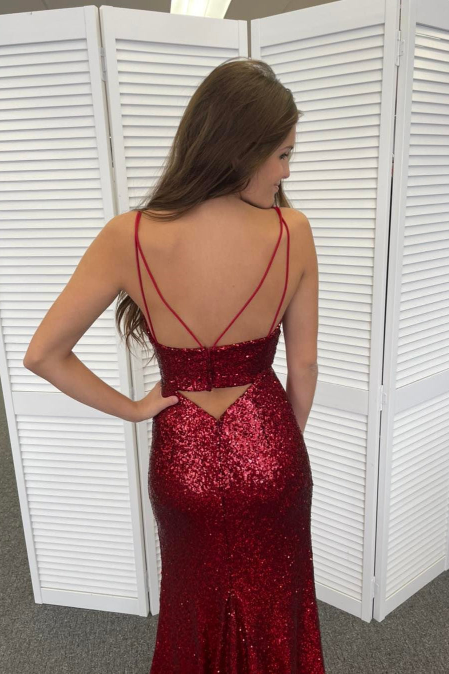 Elegant Straps Sequin Keyhole Slit Long Prom HZ0307