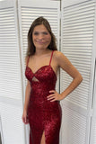 Elegant Straps Sequin Keyhole Slit Long Prom HZ0307