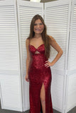 Elegant Straps Sequin Keyhole Slit Long Prom HZ0307