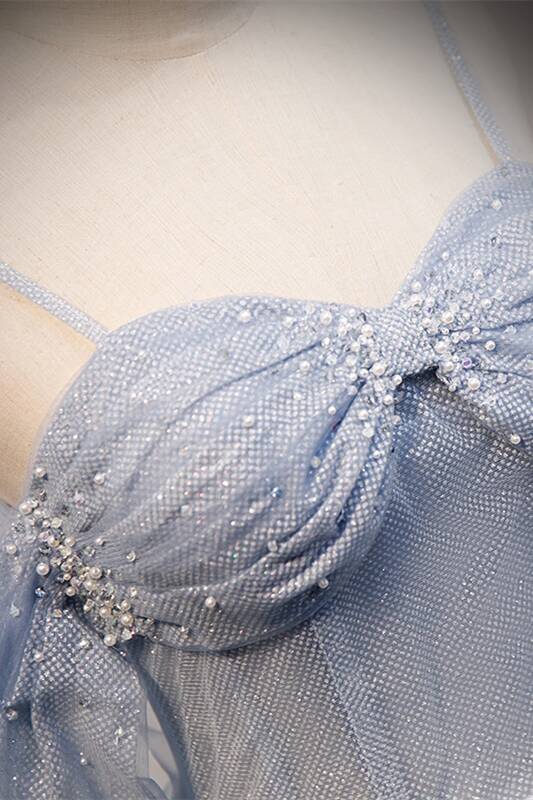 Light Blue Off the Shoulder Tulle Long Prom HZ0307