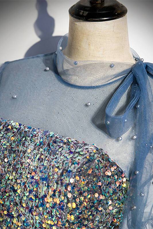 Princess Short Sleeves Blue A-line Party HZ0307