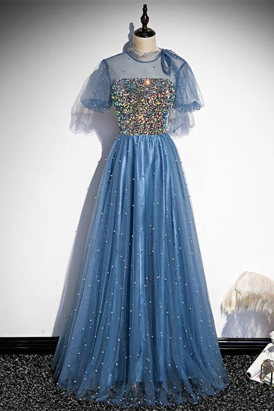 Princess Short Sleeves Blue A-line Party HZ0307