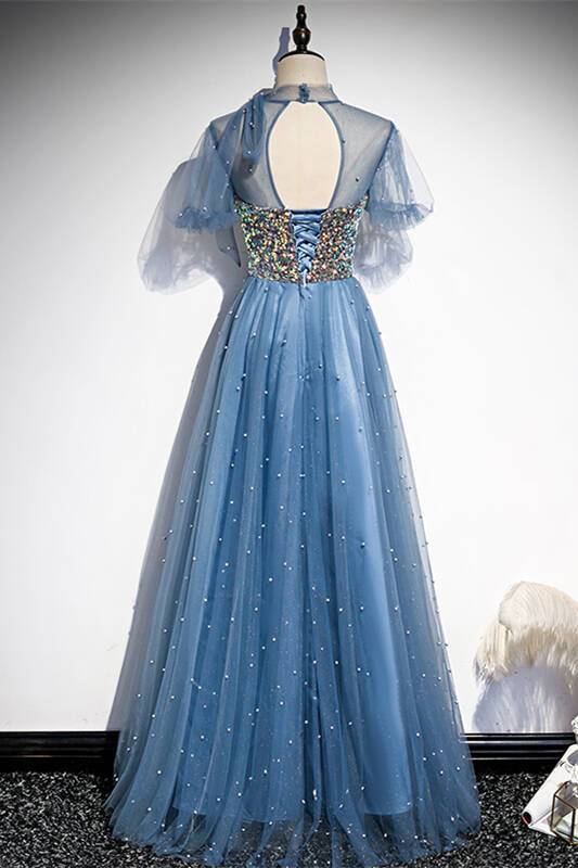 Princess Short Sleeves Blue A-line Party HZ0307