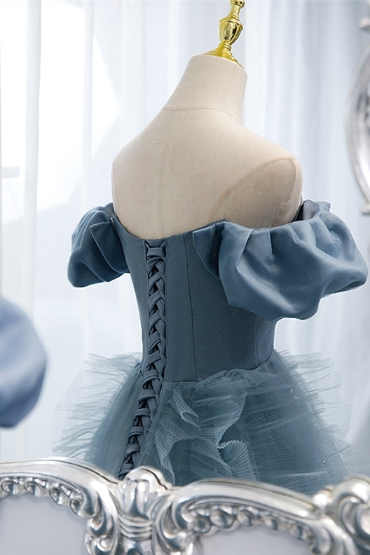 Strapless Blue A-line Long prom HZ0307