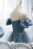 Strapless Blue A-line Long prom HZ0307