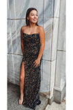 Black Sequin Strapless Mermaid Long Formal HZ0307