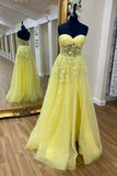 Sweetheart Yellow Lace Appliques Long Prom HZ0307