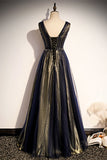 Navy Blue A-line Tulle Long Party HZ0307