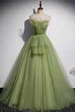 Spaghetti Straps Green A-line Long Party HZ0307
