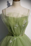 Spaghetti Straps Green A-line Long Party HZ0307