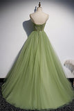 Spaghetti Straps Green A-line Long Party HZ0307