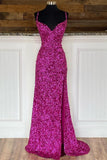 Fuchsia Sequins Mermaid Long Prom Dress with HZ0307