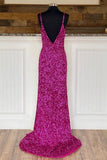 Fuchsia Sequins Mermaid Long Prom Dress with HZ0307