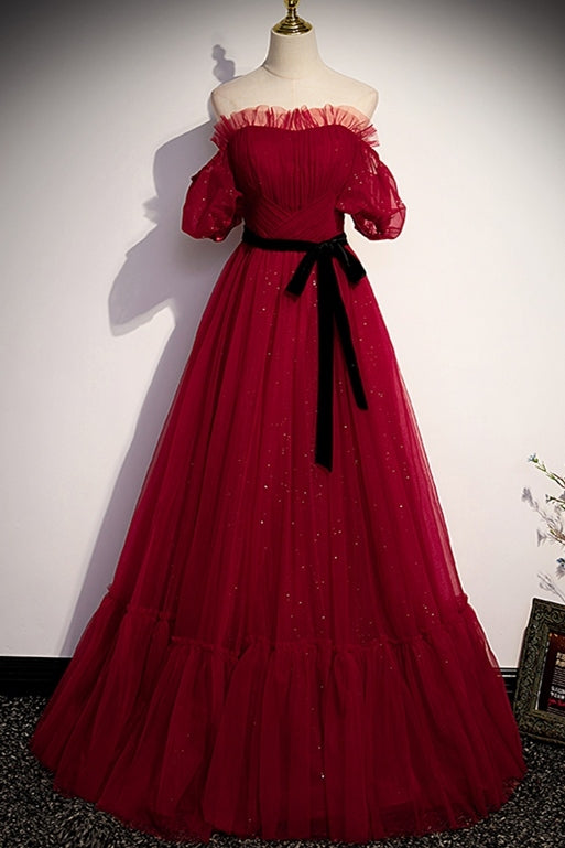 Off the Shoulder Red Long Formal HZ0307