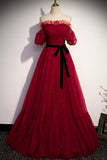 Off the Shoulder Red Long Formal HZ0307