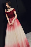 Sparkle Off the Shoulder Wine Red Long Party HZ0307