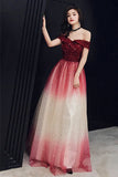 Sparkle Off the Shoulder Wine Red Long Party HZ0307