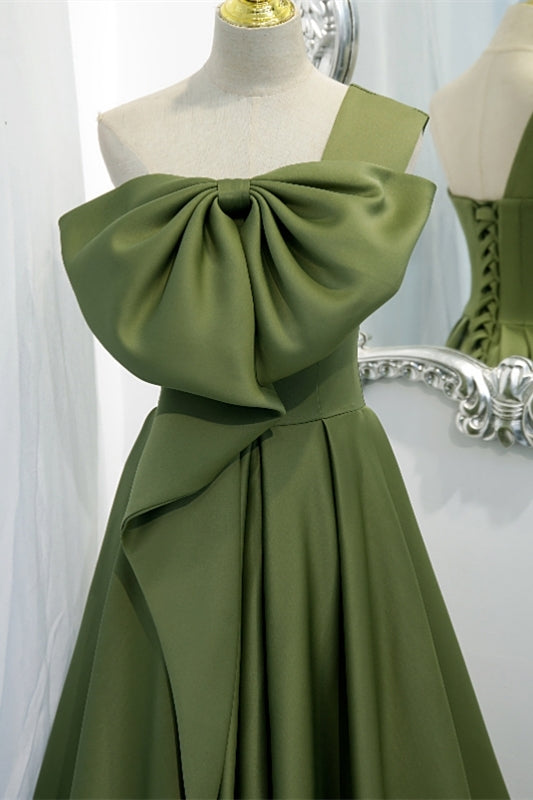 One Shoulder Green Bow Long Formal HZ0307