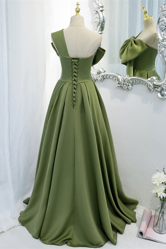 One Shoulder Green Bow Long Formal HZ0307