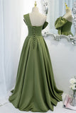 One Shoulder Green Bow Long Formal HZ0307