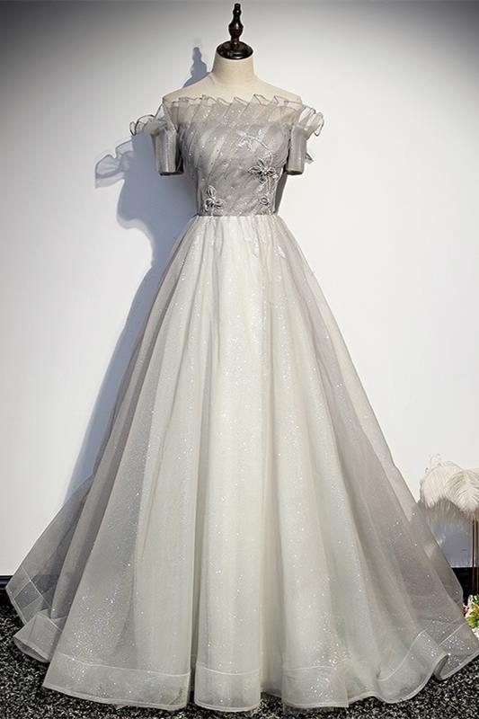 Off the Shoulder Silver Long Formal HZ0307