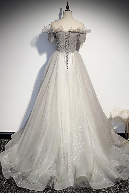 Off the Shoulder Silver Long Formal HZ0307