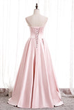 Strapless Pink A-line Satin Long Formal HZ0307