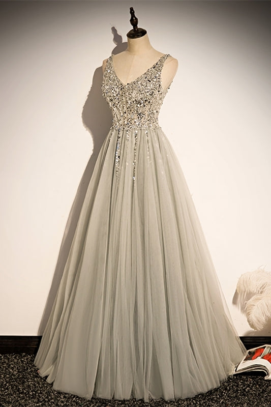 Classic A-line Grey and Silver Sequins Formal HZ0307