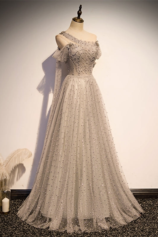 Special A-line Grey Pearls Long Formal HZ0307