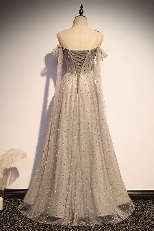 Special A-line Grey Pearls Long Formal HZ0307