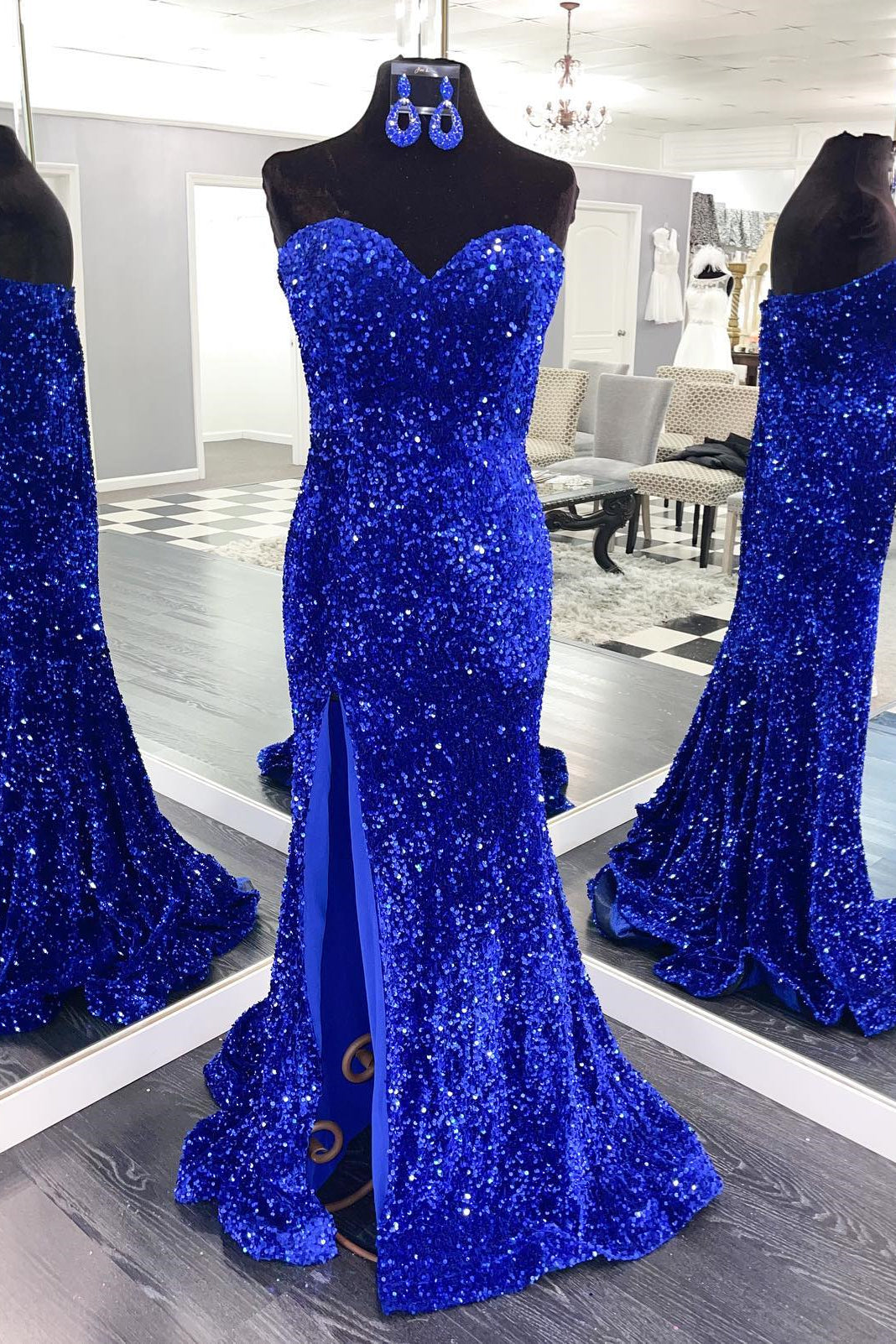 Sweetheart Royal Blue Sequin Mermaid Long Formal HZ0307