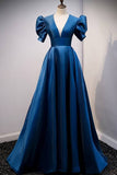 Blue A-line Long Formal Dress with Short HZ0307
