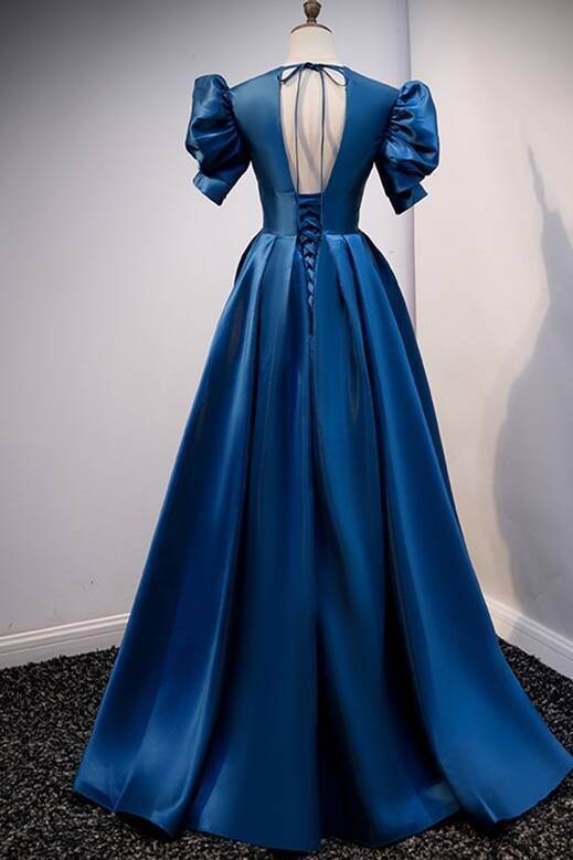 Blue A-line Long Formal Dress with Short HZ0307