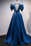 Blue A-line Long Formal Dress with Short HZ0307