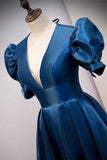 Blue A-line Long Formal Dress with Short HZ0307