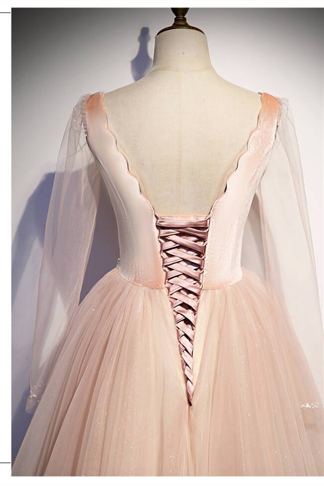 See Through Long Sleeves Pink Long Party HZ0307