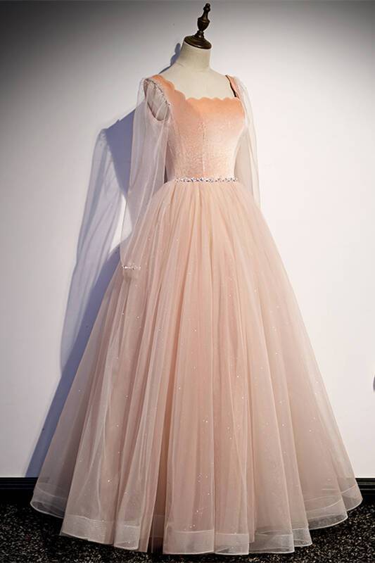 See Through Long Sleeves Pink Long Party HZ0307