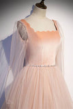 See Through Long Sleeves Pink Long Party HZ0307