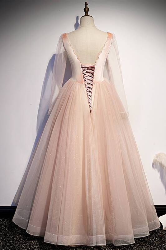 See Through Long Sleeves Pink Long Party HZ0307