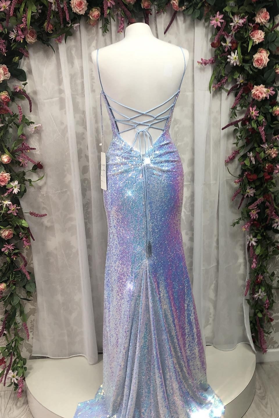 Straps Royal Blue Sequin Mermaid Slit Long Prom HZ0307