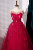 Spaghetti Straps Red Tulle A-line Long Formal HZ0307