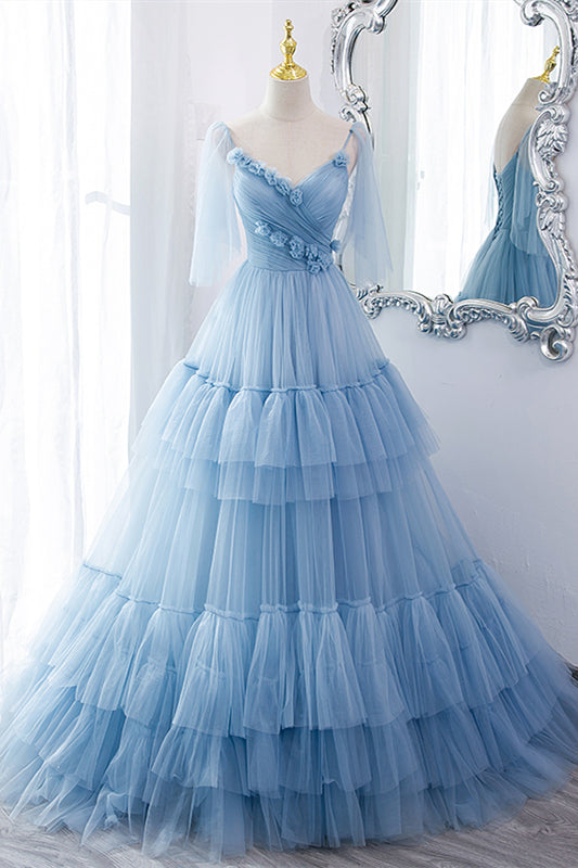 Blue A-line Tiered Layers Long Formal HZ0307